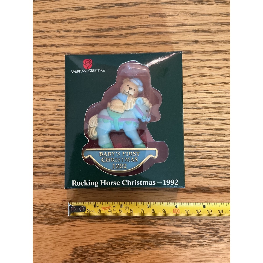 Vintage 1992 American Greetings Babys First Christmas Rocking Horse Ornament NIB